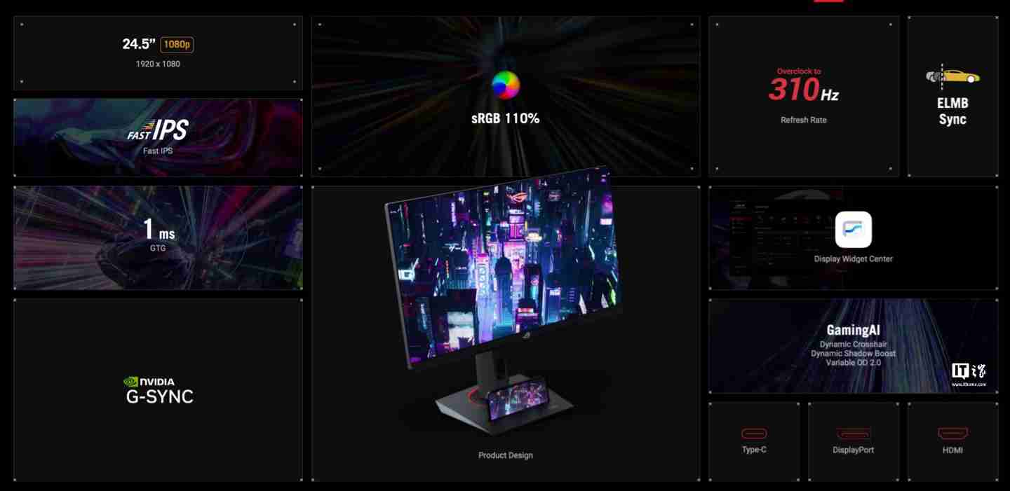 华硕“XG259CMS”24.5 英寸显示器国行开售：1080P 310Hz、自带手机底座，1999 元