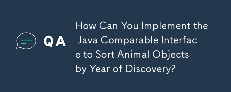 Wie können Sie die Java Comparable Interface implementieren, um Tierobjekte nach Entdeckungsjahr zu sortieren?