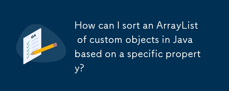 Java でカスタム オブジェクトの ArrayList を特定のプロパティに基づいて並べ替えるにはどうすればよいですか?