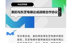 美的宣布将获得东芝电梯中国控股权，预计交易年内完成