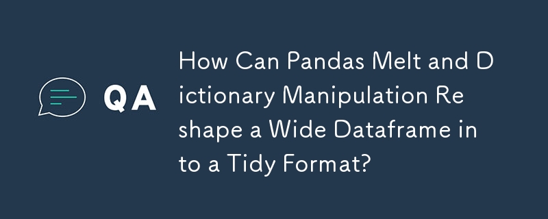 Comment la fusion des pandas et la manipulation du dictionnaire peuvent-elles remodeler une large trame de données dans un format ordonné ?