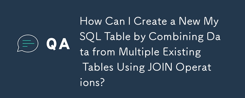 如何使用 JOIN 操作组合多个现有表中的数据来创建新的 MySQL 表？