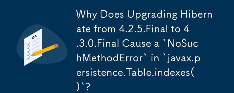 Mengapa Menaik Taraf Hibernate daripada 4.2.5.Final kepada 4.3.0.Final Menyebabkan `NoSuchMethodError` dalam `javax.persistence.Table.indexes()`?