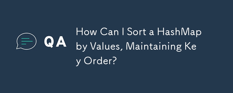 How Can I Sort a HashMap by Values, Maintaining Key Order?