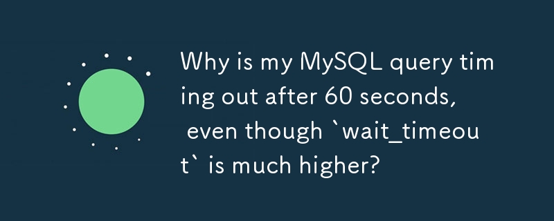 Why is my MySQL query timing out after 60 seconds, even though `wait_timeout` is much higher?