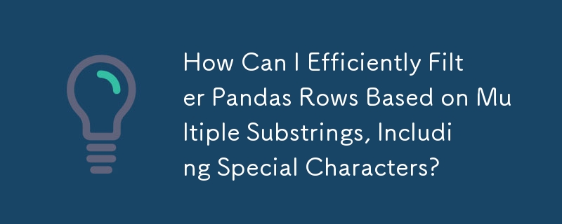 How Can I Efficiently Filter Pandas Rows Based on Multiple Substrings, Including Special Characters?