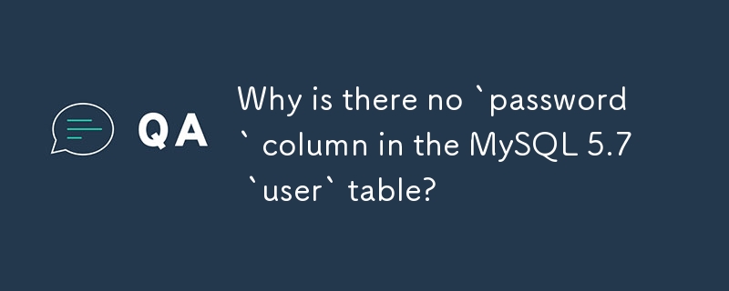 為什麼 MySQL 5.7 `user` 表中沒有 `password` 欄位？