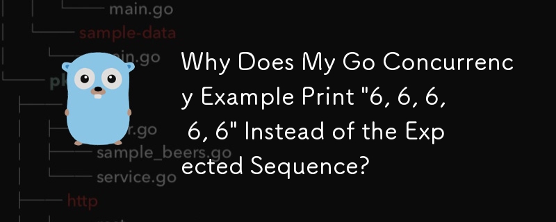 為什麼我的 Go 並發範例列印'6,6,6,6,6”而不是預期的順序？