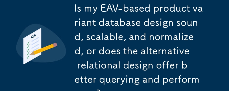 Is my EAV-based product variant database design sound, scalable, and normalized, or does the alternative relational design offer better querying and performance?