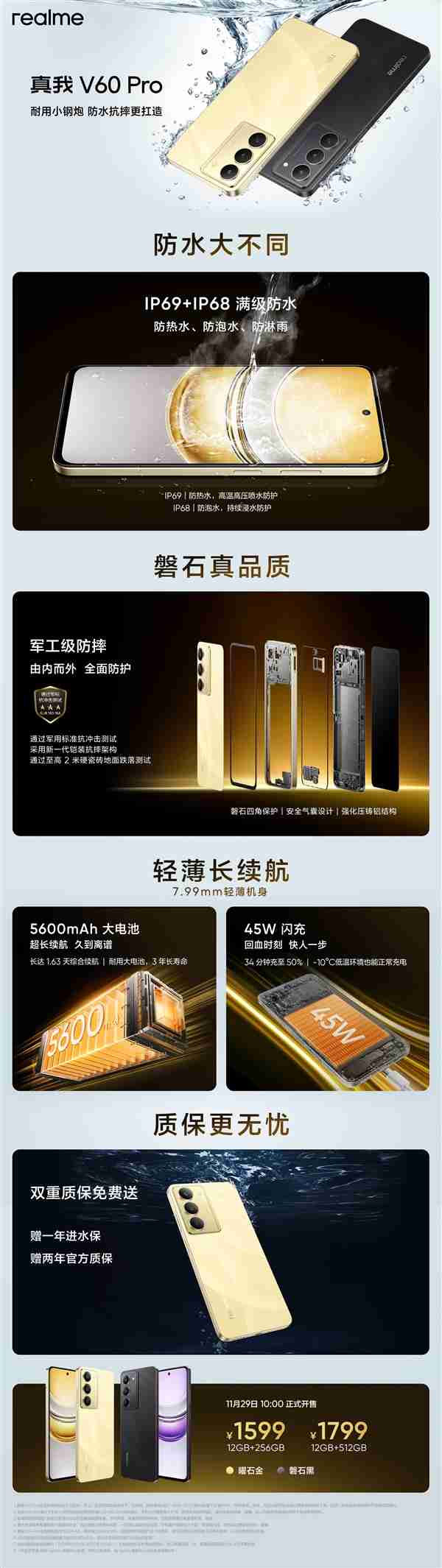 真我V60 Pro上市：价格最低的IP69防水耐用手机 1599元起