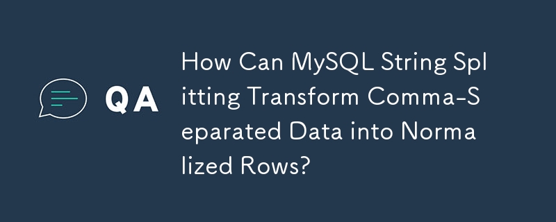 MySQL の文字列分割はどのようにしてカンマ区切りデータを正規化された行に変換できるのでしょうか?