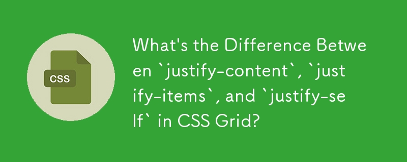 Was ist der Unterschied zwischen „justify-content', „justify-items' und „justify-self' in CSS Grid?