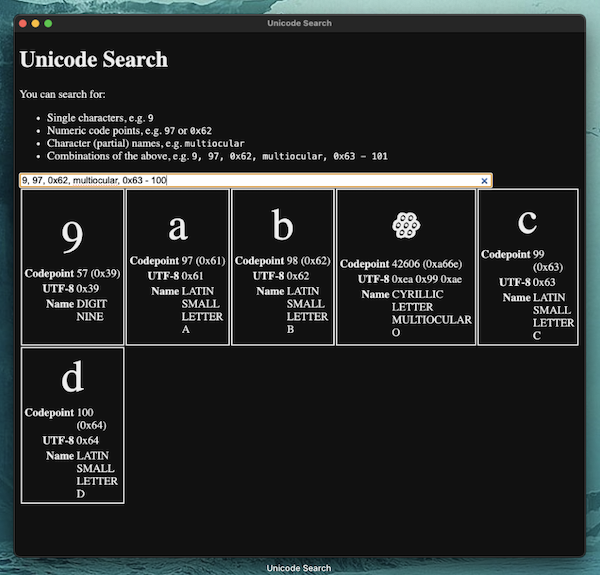 Unicode-Search - 私の最初の Electron アプリ!