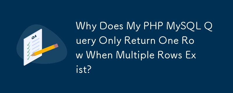 Why Does My PHP MySQL Query Only Return One Row When Multiple Rows Exist?