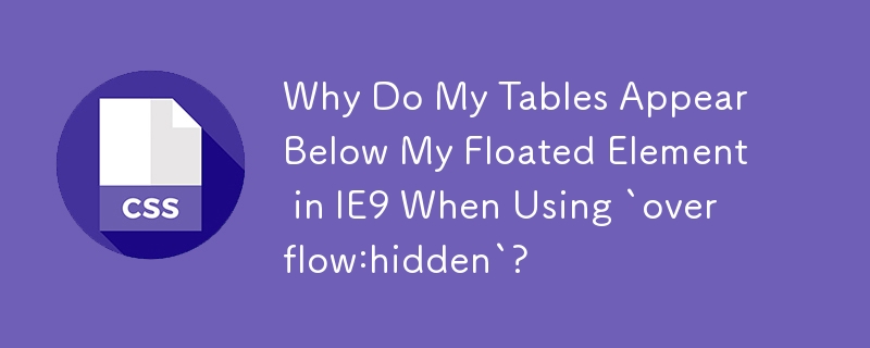 「overflow:hidden」を使用すると、IE9 のフロート要素の下にテーブルが表示されるのはなぜですか?