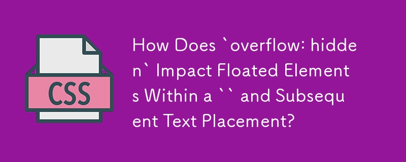 How Does `overflow: hidden` Impact Floated Elements Within a `` and Subsequent Text Placement?