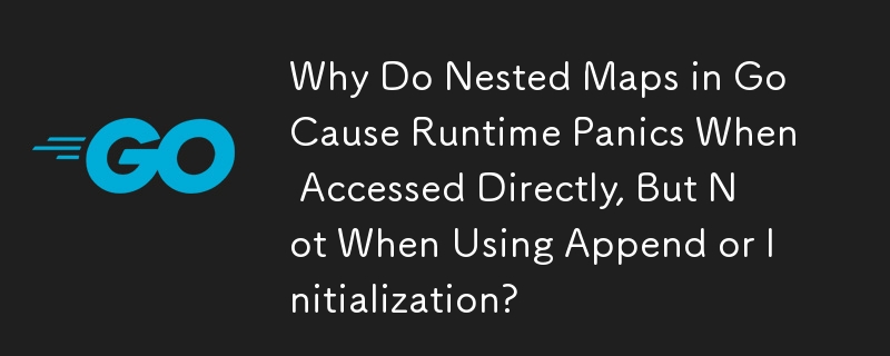 Why Do Nested Maps in Go Cause Runtime Panics When Accessed Directly, But Not When Using Append or Initialization?