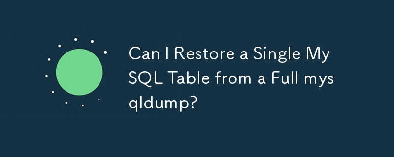 我可以從完整的 mysqldump 恢復單一 MySQL 表嗎？