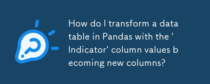 「Indicator」列の値が新しい列になるように Pandas でデータ テーブルを変換するにはどうすればよいですか?