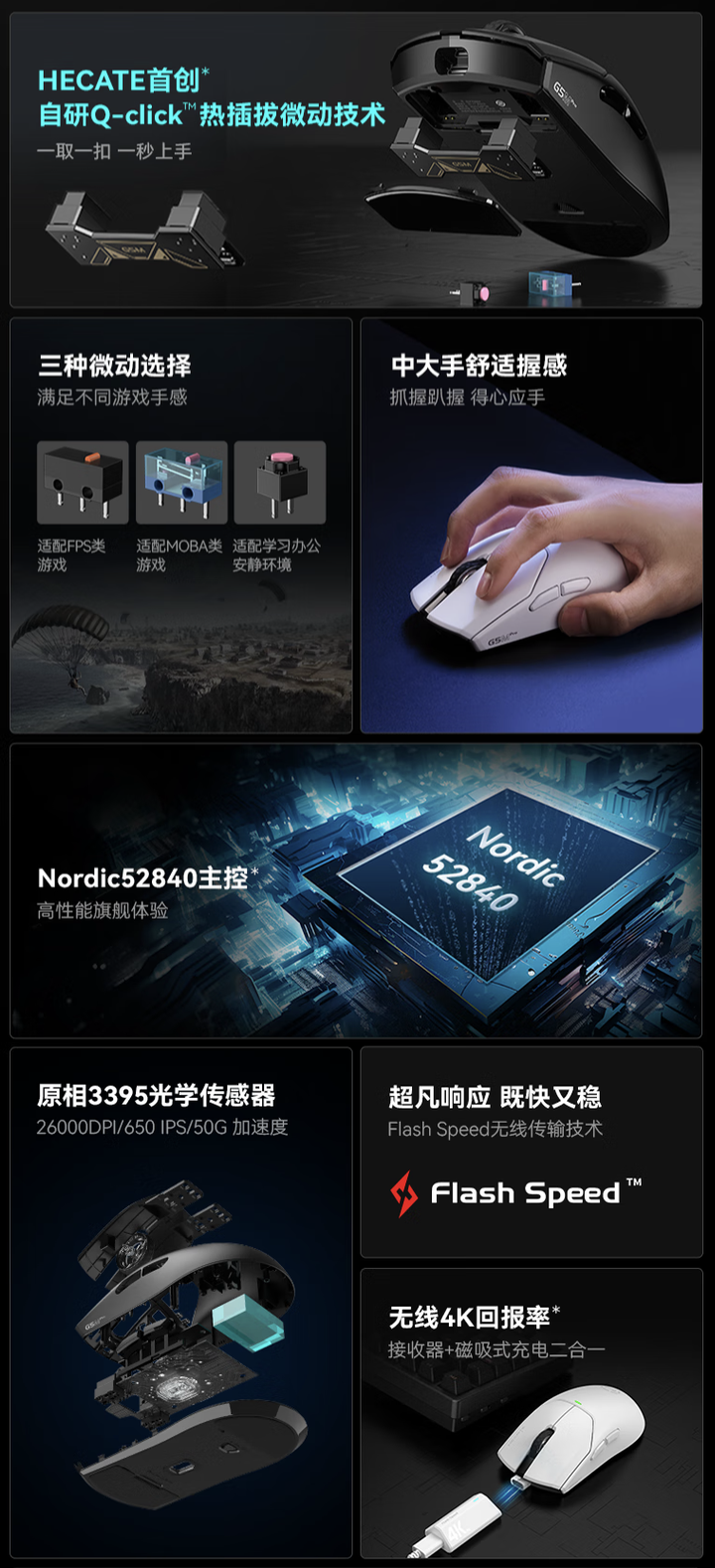 漫步者 HECATE G5M Pro 三模鼠标开售:可插拔微动、PAW3395,219 元