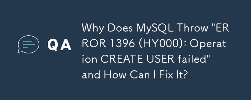 Pourquoi MySQL renvoie-t-il « ERREUR 1396 (HY000) : l'opération CREATE USER a échoué » et comment puis-je y remédier ?