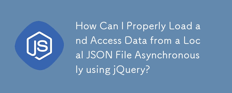 Wie kann ich mit jQuery ordnungsgemäß asynchron Daten aus einer lokalen JSON-Datei laden und darauf zugreifen?