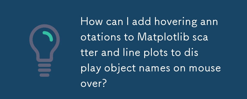 如何向 Matplotlib 散点图和线图添加悬停注释以在鼠标悬停时显示对象名称？