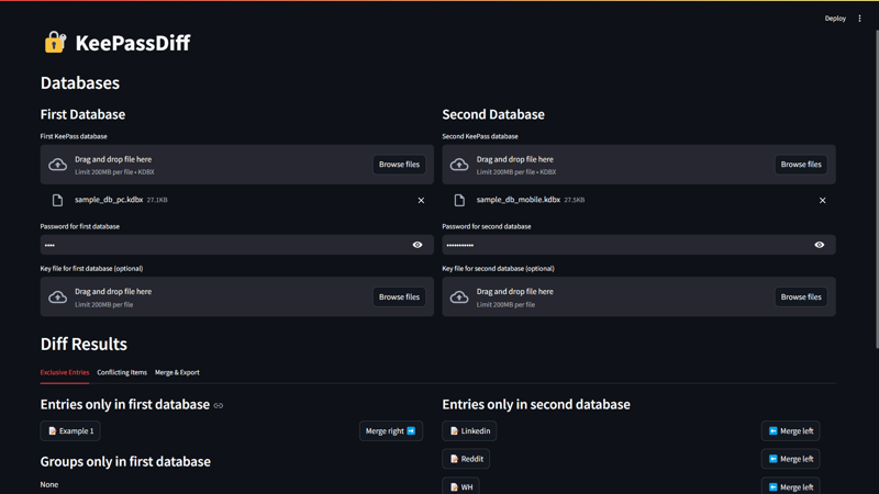 KeePassDiff：KeePassXC 資料庫的差異/合併工具