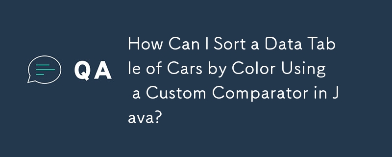 How Can I Sort a Data Table of Cars by Color Using a Custom Comparator in Java?