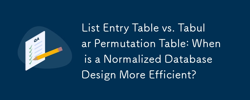 List Entry Table vs. Tabular Permutation Table: When is a Normalized Database Design More Efficient?