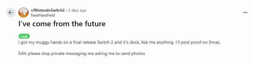网友称已经拿到Switch 2真机 或将在2025年2月公布