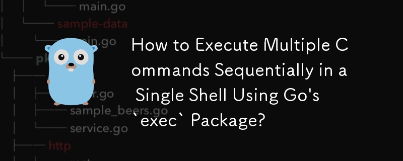 如何使用 Go 的 exec 包在单个 Shell 中顺序执行多个命令？