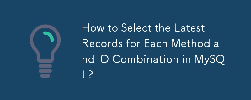 MySQL でメソッドと ID の組み合わせごとに最新のレコードを選択する方法は?