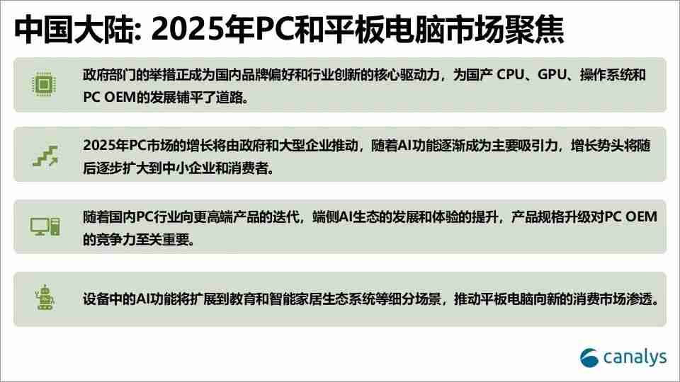 Canalys：政策驱动下，中国大陆PC市场2025年有望增长6%