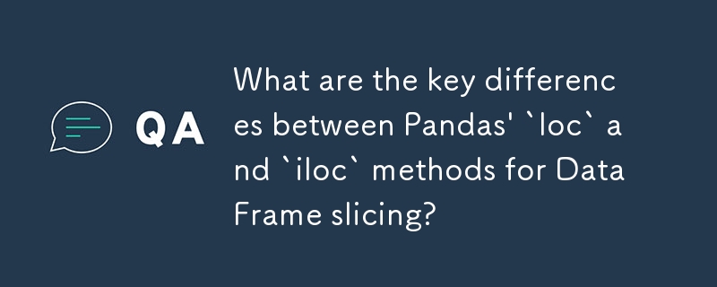 What are the key differences between Pandas' `loc` and `iloc` methods for DataFrame slicing?