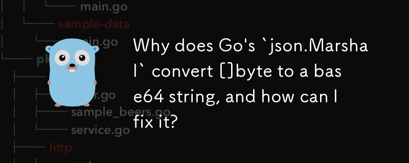 Why does Go's `json.Marshal` convert []byte to a base64 string, and how can I fix it?