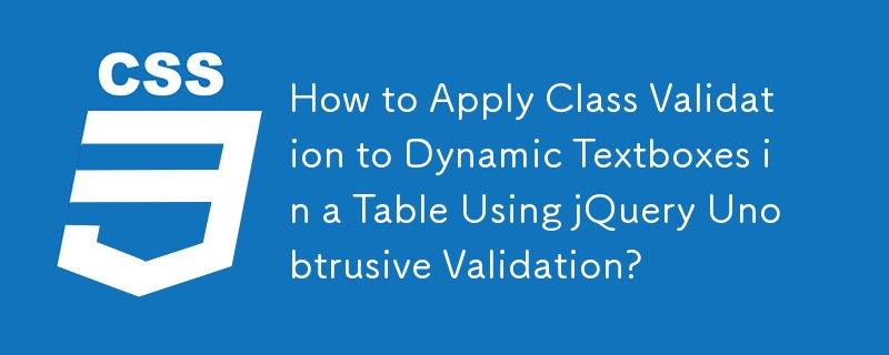 Wie wende ich die Klassenvalidierung auf dynamische Textfelder in einer Tabelle mithilfe der unaufdringlichen jQuery-Validierung an?