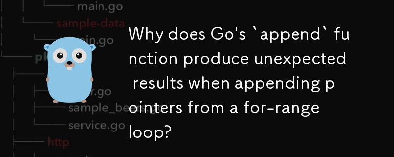 為什麼 Go 的「append」函數在從 for-range 迴圈追加指標時會產生意外結果？