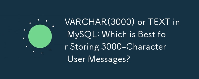 VARCHAR(3000) oder TEXT in MySQL: Was eignet sich am besten zum Speichern von Benutzernachrichten mit 3000 Zeichen?