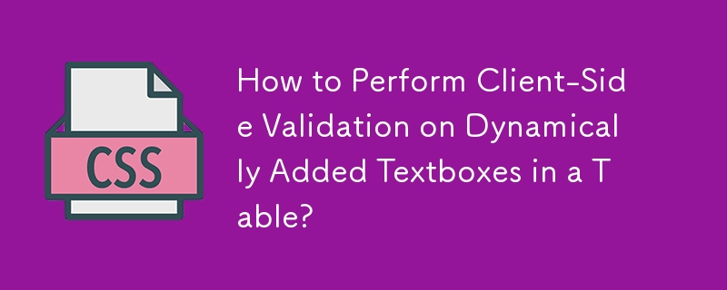 How to Perform Client-Side Validation on Dynamically Added Textboxes in a Table?