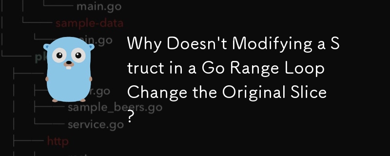 Warum ändert das Ändern einer Struktur in einer Go-Range-Schleife nicht das ursprüngliche Slice?