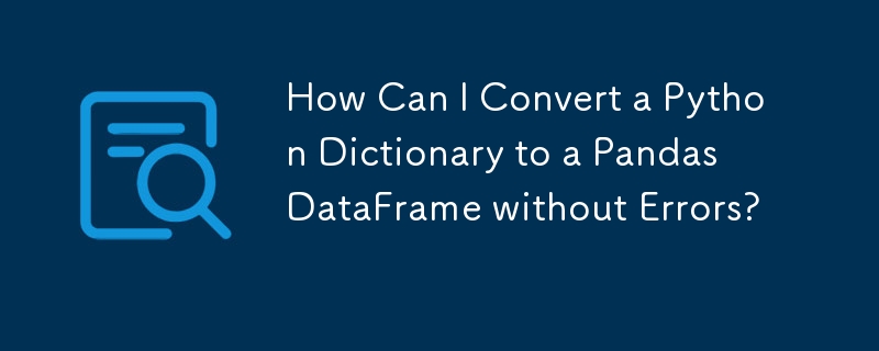 Wie kann ich ein Python-Wörterbuch fehlerfrei in einen Pandas-DataFrame konvertieren?