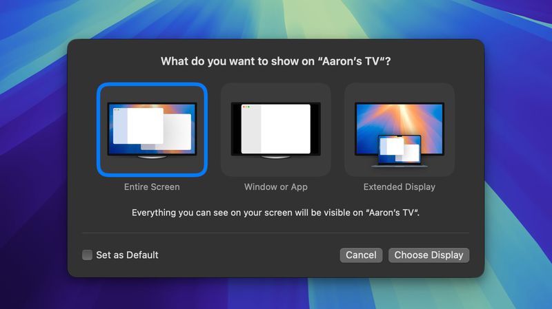 macOS 15.2: Apple TV への選択的な画面共有