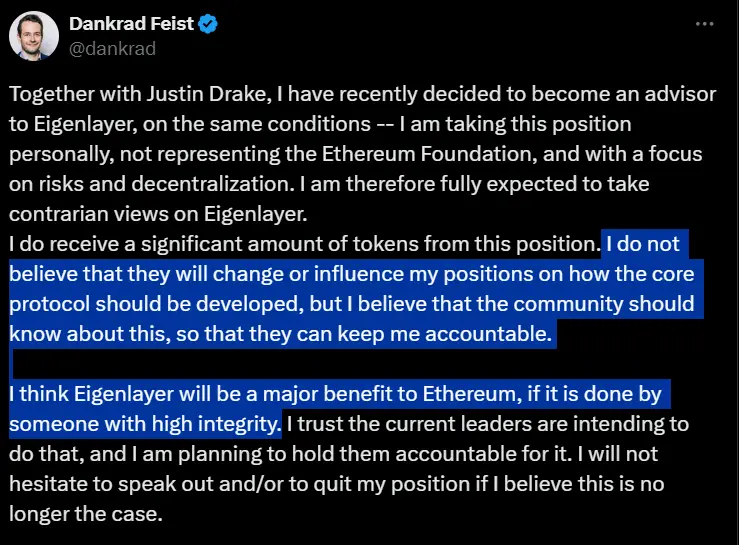 EigenLayer 顾问生变,以太坊中立性实践几何?
