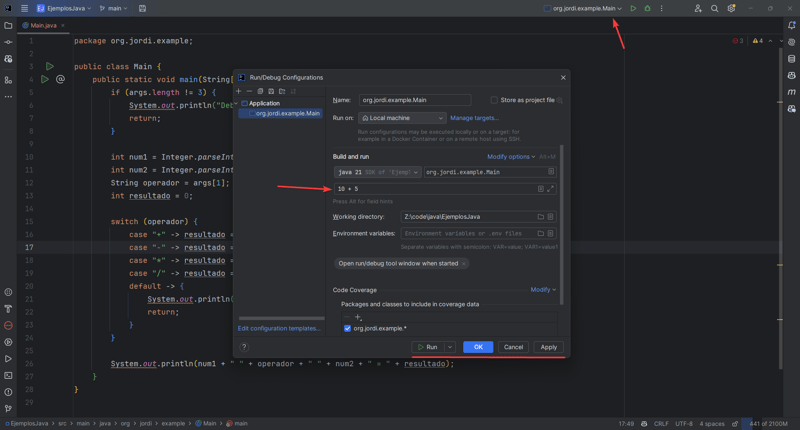 What is the purpose of String[] args in Java's main method?