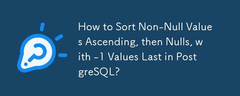 How to Sort Non-Null Values Ascending, then Nulls, with -1 Values Last in PostgreSQL?