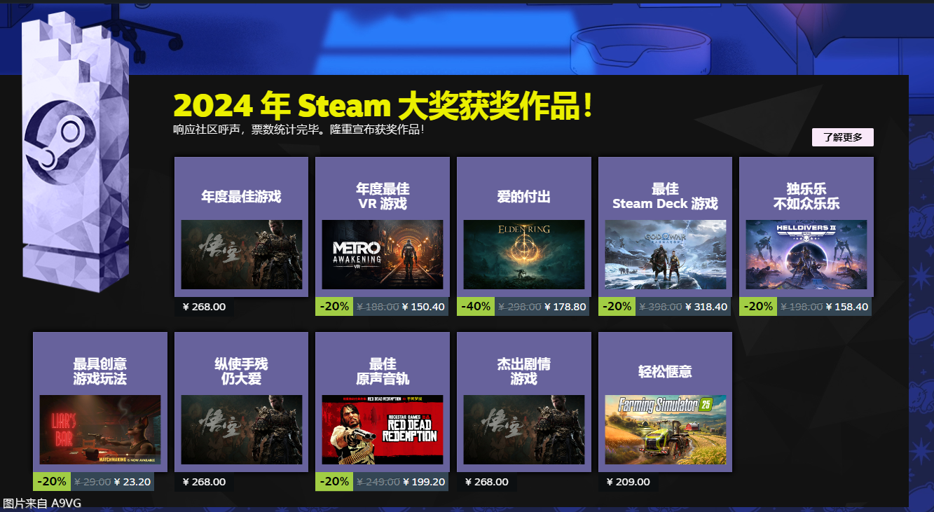Steam大奖出炉 《黑神话：悟空》获年度最佳游戏