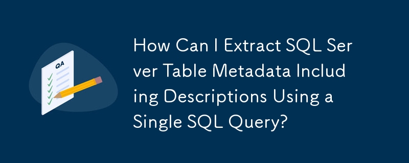 如何使用單一 SQL 查詢提取包含描述的 SQL Server 表元資料？