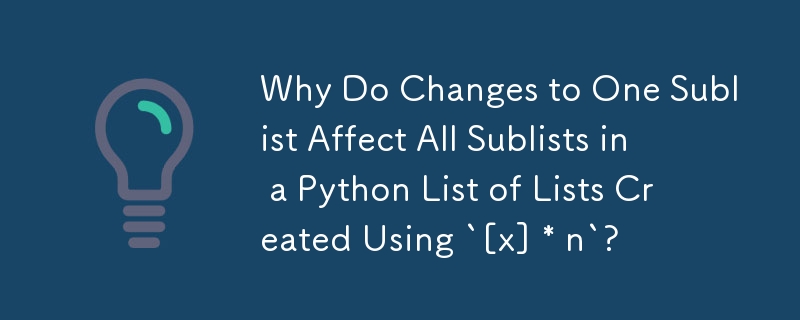 Warum wirken sich Änderungen an einer Unterliste auf alle Unterlisten in einer Python-Liste von Listen aus, die mit „[x] * n' erstellt wurden?