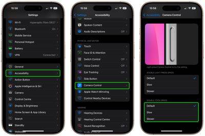 iOS 18.2：调整相机控制的双击速度